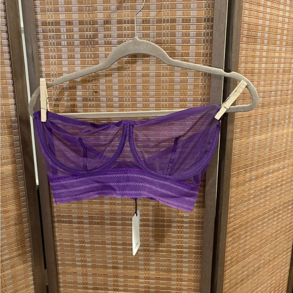 Sheer Wire-Under Bust Bandeau Bralette - Purple